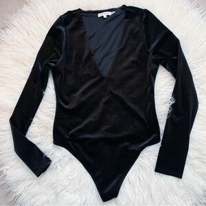 Good American Black Velvet V-Neck Bodysuit